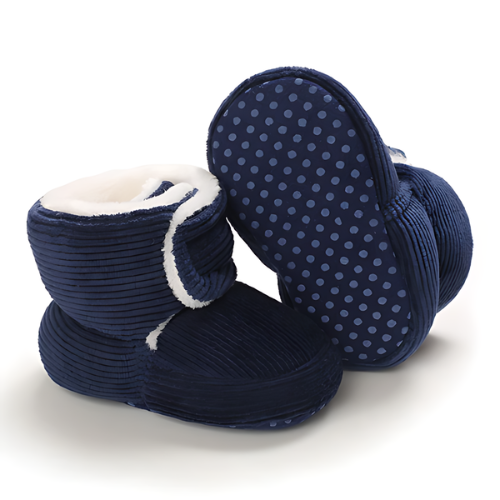 Chaussure bébé velours laine bleue avec semelle antidérapant