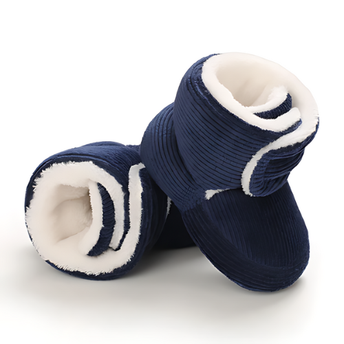 Chaussure bébé velours laine bleue premier pas