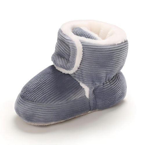Chaussure bébé velours laine grise avec ouverture facile