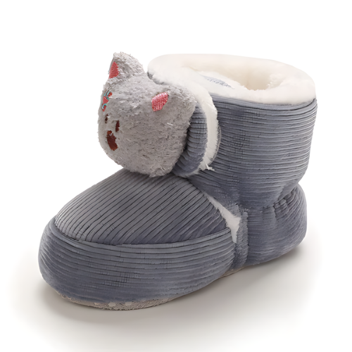 Chaussure bébé velours laine motif chat pour hiver