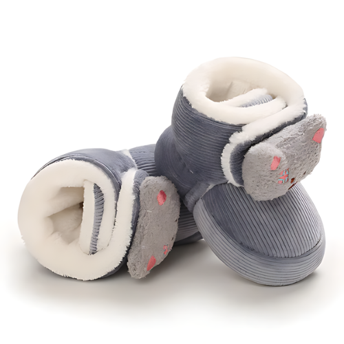 Chaussure bébé velours laine motif chat premier pas