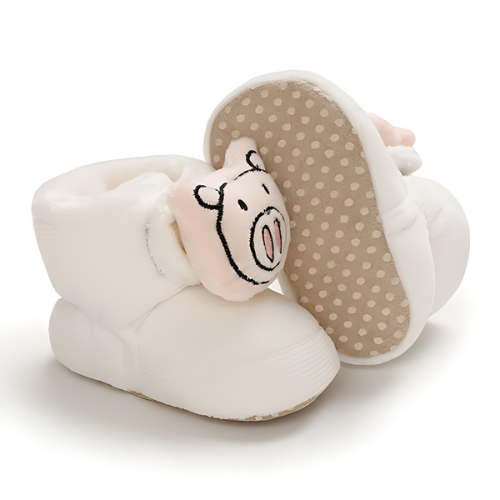 Chaussure bébé velours laine motif cochon avec semelle antidérapante