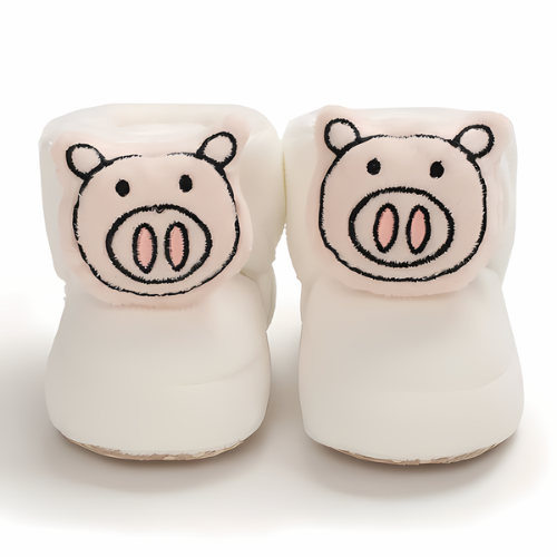 Chaussure bébé velours laine motif cochon premier pas