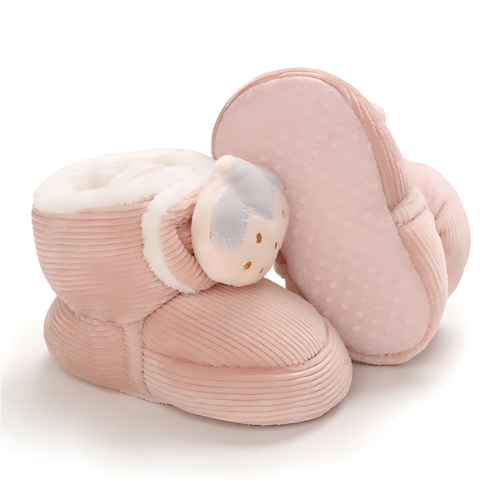 Chaussure bébé velours laine motif fraise avec semelle antidérapante