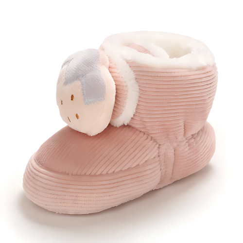 Chaussure bébé velours laine motif fraise pour hiver