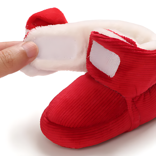 Chaussure bébé velours laine motif père Noël avec ouverture facile