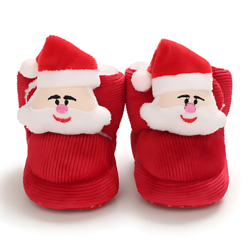 Chaussure bébé velours laine motif père Noël premier pas