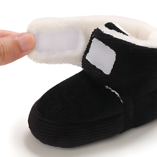 Chaussure bébé velours laine noire avec ouverture facile