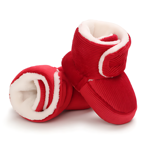 Chaussure bébé velours laine rouge élégante