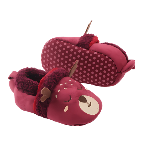 Pantoufle aubergine motif cerf avec semelle antidérapant