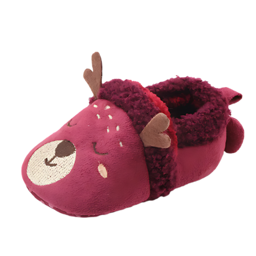 Pantoufle aubergine motif cerf hiver