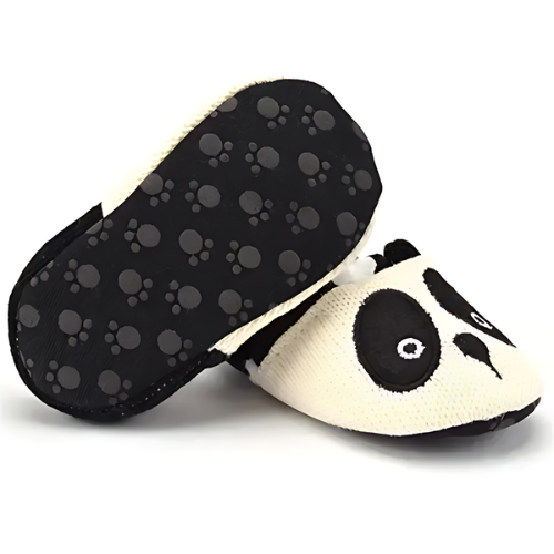 Pantoufle blanche tricot motif panda avec semelle antidérapant
