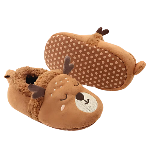 Pantoufle marron motif cerf avec semelle antidérapant