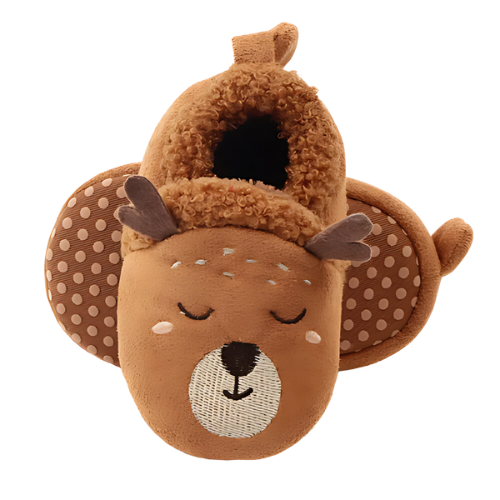 Pantoufle marron motif cerf hiver