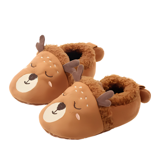 Pantoufle marron motif cerf
