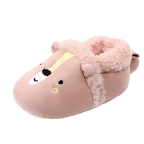 Pantoufle rose motif écureuil hiver