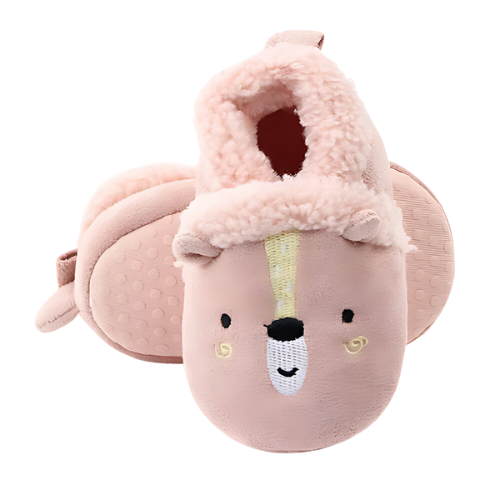 Pantoufle rose motif écureuil avec semelle antidérapant