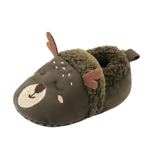 Pantoufle vert motif cerf avec semelle antidérapant