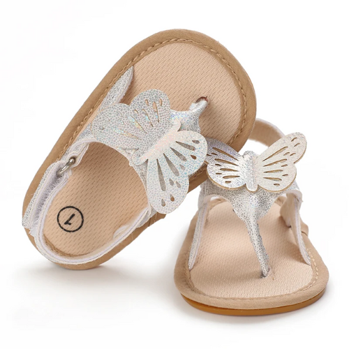 Sandale bébé papillon pailleté argenté photo