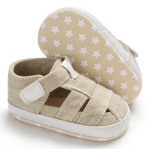 Sandale bébé tissu denim beige anti-dérapant