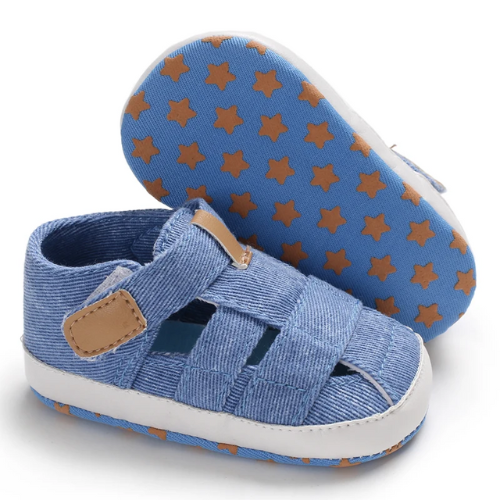 Sandale bébé tissu denim bleue anti-dérapant