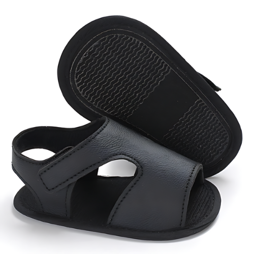 Sandale classique en cuir bébé couleur noir avec semelle antidérapant