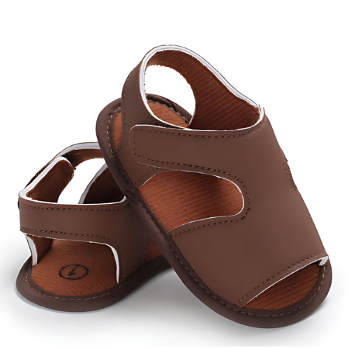 Sandale classique en cuir bébé marron avec ouverture facile
