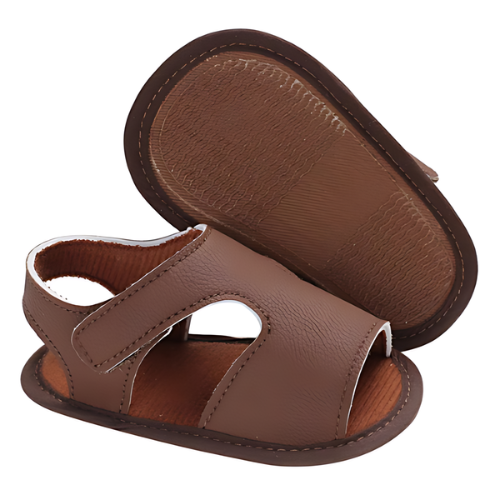 Sandale classique en cuir bébé marron avec semelle antidérapante