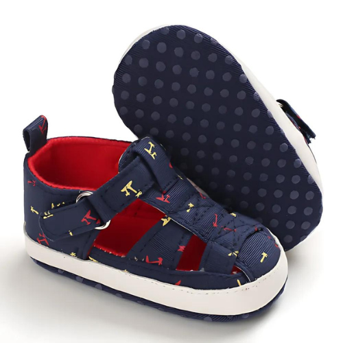 Sandale marinière bleue et rouge avec semelle antidérapante