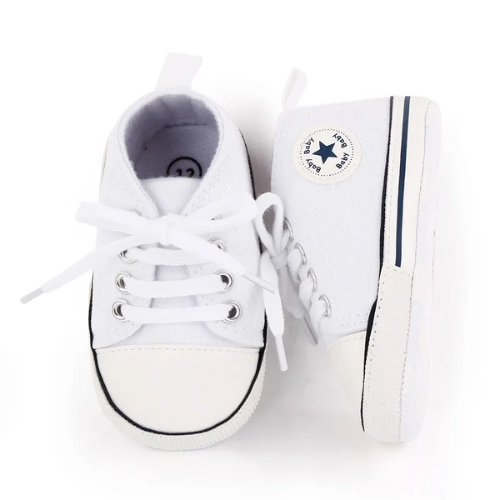 Tennis bébé coton blanc fermeture lacets
