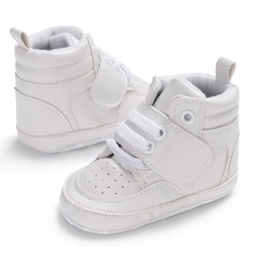 Tennis bébé cuir à lacets blanc confortable