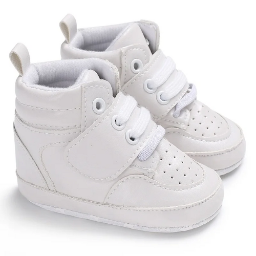 Tennis bébé cuir à lacets blanc