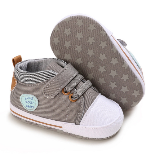 Tennis bébé gris motif rayures semelle anti-dérapante