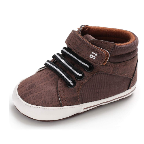 Tennis bébé marron et blanc à lacets doublure chaude