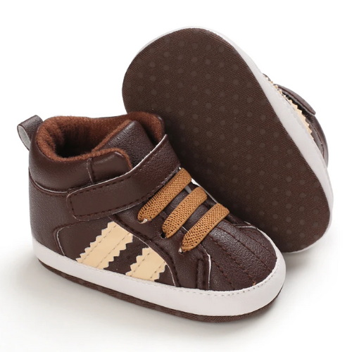 Tennis bébé marron rayures beiges
