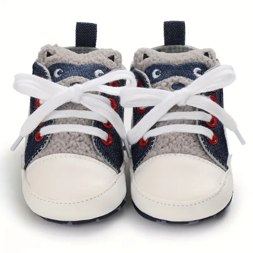 Tennis bébé motif raton laveur denim lacets
