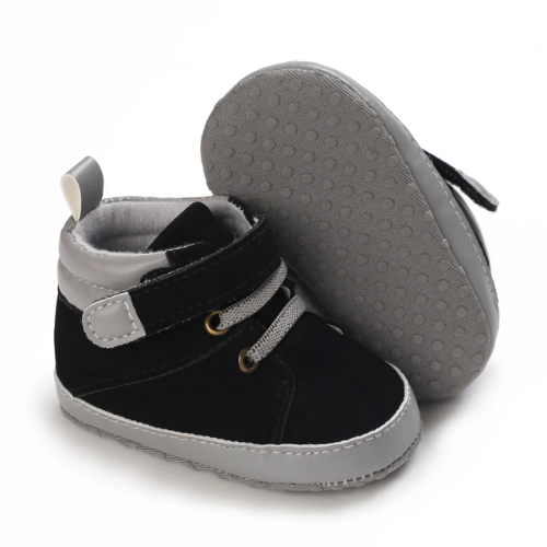 Tennis bébé noir et gris semelle anti-dérapante