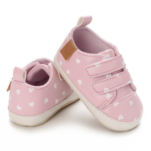 Tennis bébé rose cœur fermeture scratch