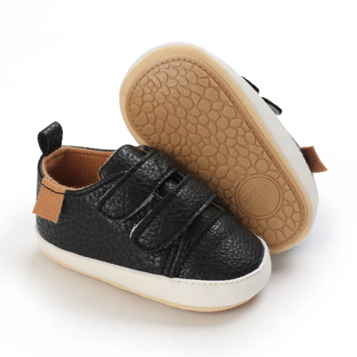 Tennis bébé scratch noir semelle anti-dérapante