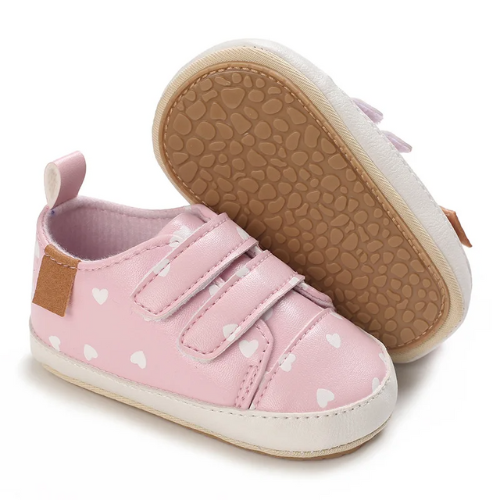 Tennis bébé scratch rose cœur semelle anti-dérapante