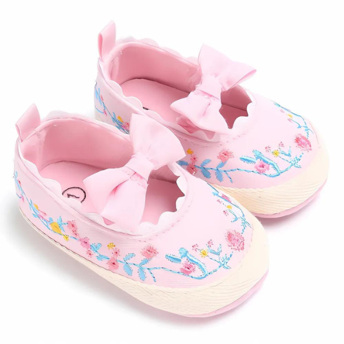 Ballerine bébé fleuri avec nœud rose