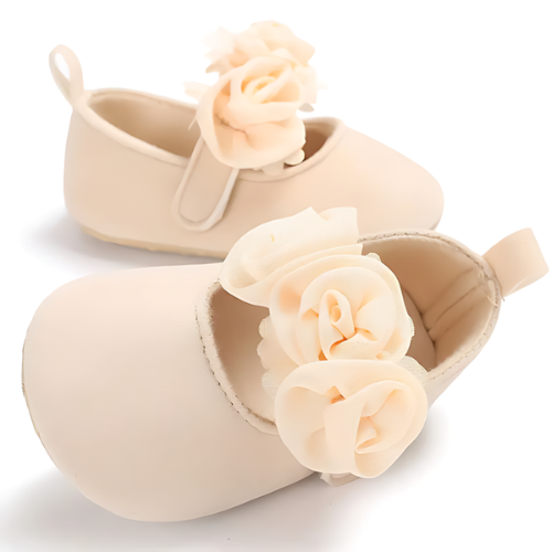 Ballerine bébé marrons avec fleurs élégante