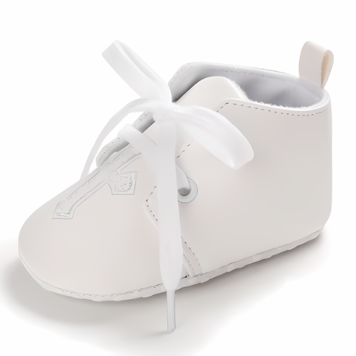 Chaussure baptême motif croix blanc pour bébé 