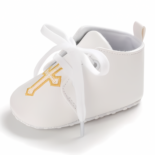 Chaussure baptême motif croix dorée pour bébé