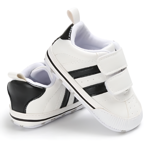 Chaussure bébé noire et blanche sportive confortable