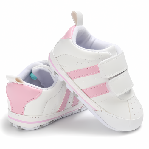 Chaussure bébé rose et blanche sportive premier pas