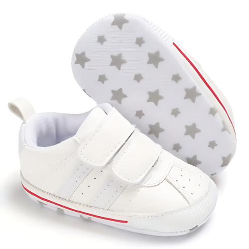 Chaussure bébé rouge et blanche sportive avec semelle antidérapant