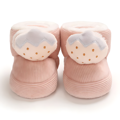 Chaussure bébé velours laine motif fraise premier pas