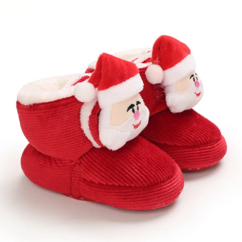 Chaussure bébé velours laine motif père Noël