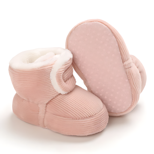 Chaussure bébé velours laine rose avec semelle antidérapant